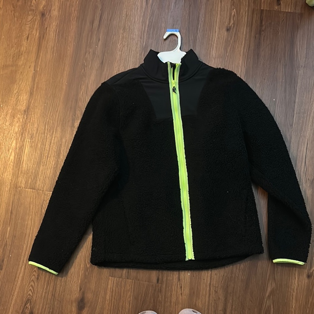 ZELOS Black and Neon Green Zip Up Sweater